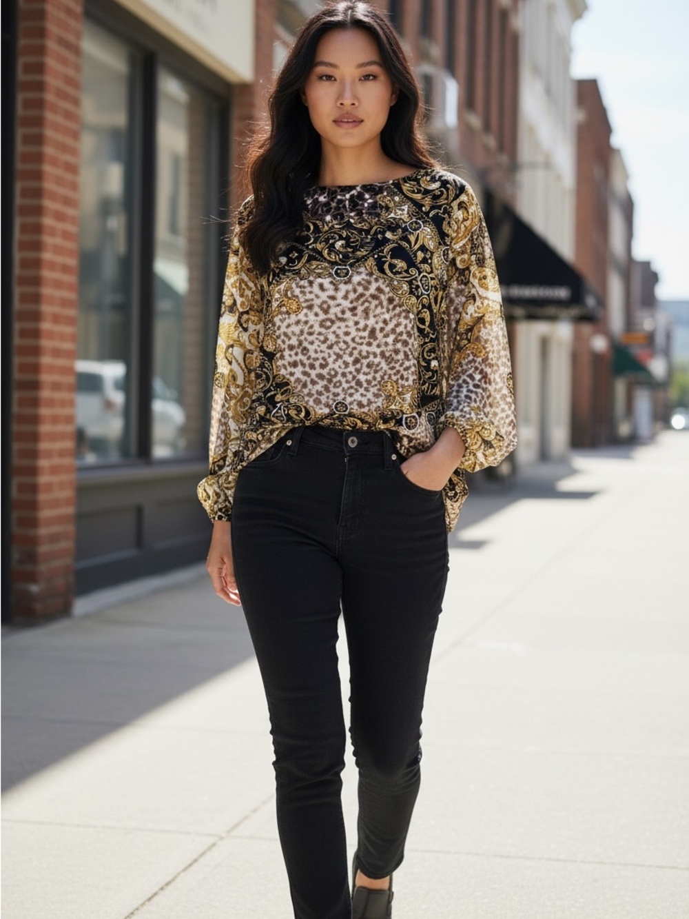 Alfani Baroque Print Top with Leopard Accents